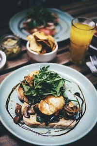 High angle view of food in plate on table