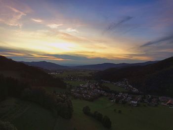 High angle view of landscape against cloudy sky