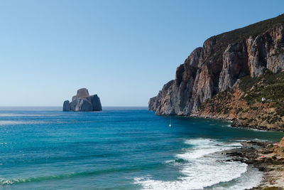 Scenic view of sea against clear blue sky