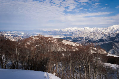 Scenic view of snowcapped mountains against sky