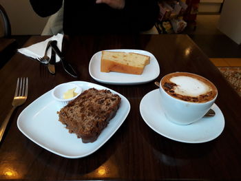 Close-up of breakfast served on table