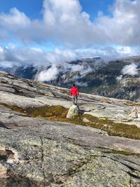 Rear view of man standing on mountain