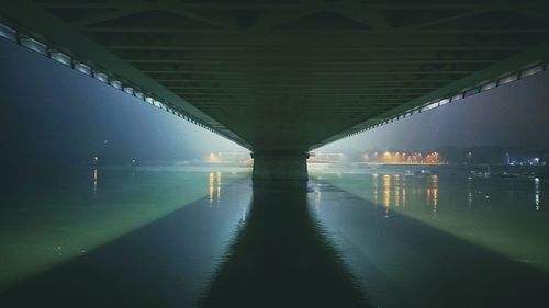 View of bridge over river at night