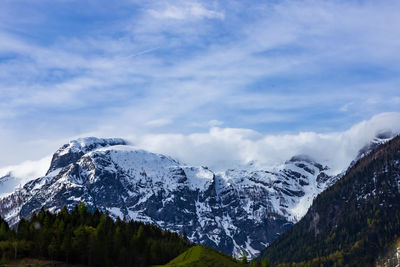 Scenic view of snowcapped mountains against sky