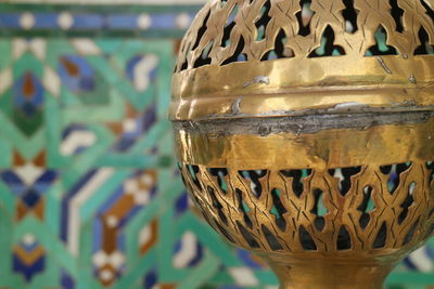 Close-up of metallic decor in mosque