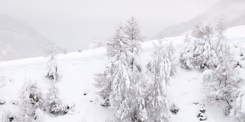 Scenic view of snow covered mountains against sky