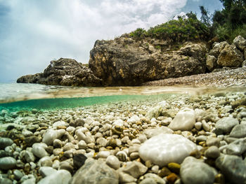 Rocks in sea against sky