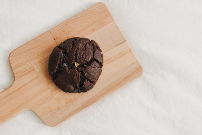 High angle view of chocolate cake on table