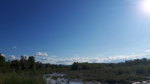 Scenic view of landscape against blue sky