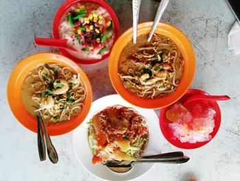 High angle view of food on table