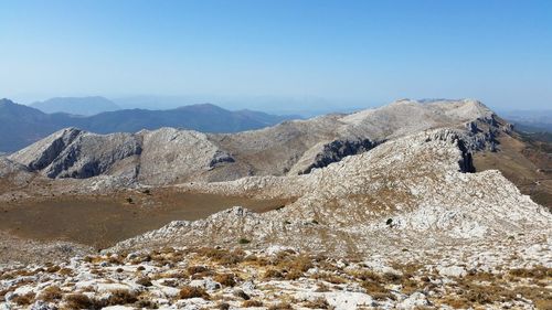 Scenic view of mountains against clear sky