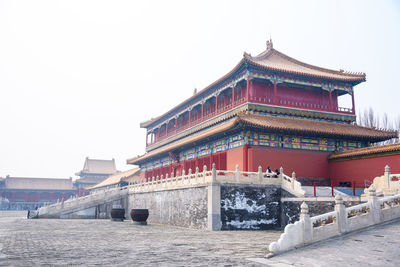 View of temple building against clear sky