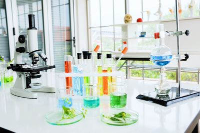 Close-up of glasses on table