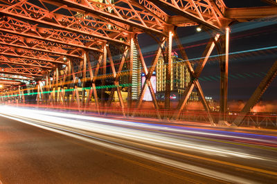 Light trails on road at night