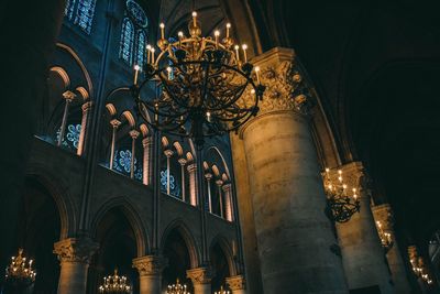 Low angle view of illuminated cathedral at night