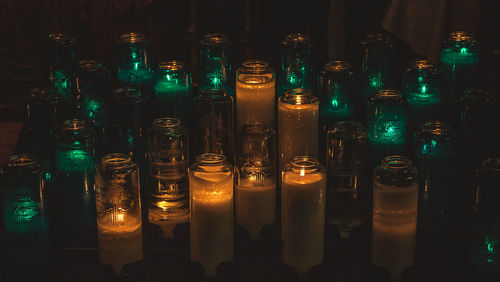 Close-up of glass bottles on table