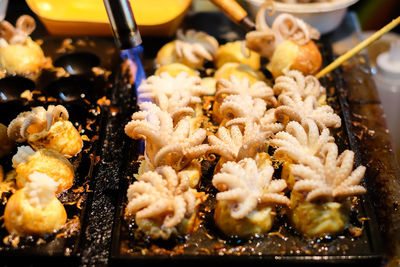 Close-up of food cooking in kitchen