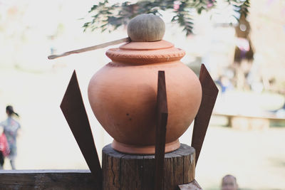 Rear view of sculpture against trees