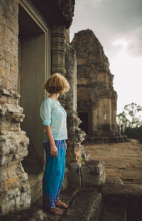 Tourist visiting ancient temple