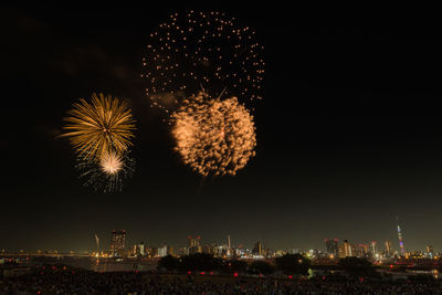 Firework display at night