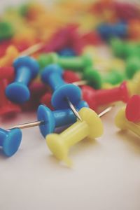 Close-up of multi colored candies on table