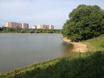 Buildings in distance with waterfront