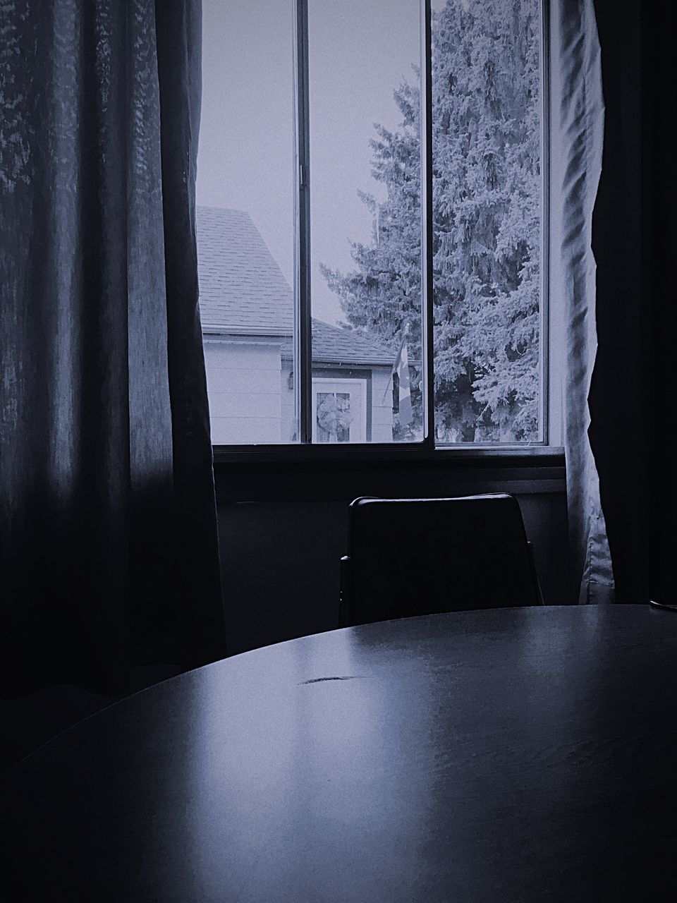 window, indoors, no people, cold temperature, winter, tree, curtain, day, snow, nature