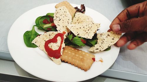 Close-up of food served in plate