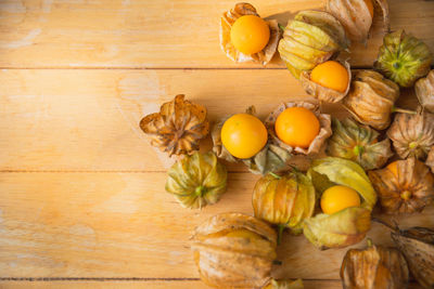 High angle view of fruits on table