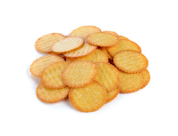 Close-up of cake against white background