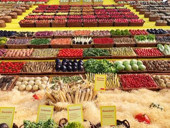 High angle view of fruits at market stall