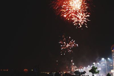 Firework display at night