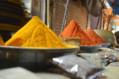 Spices displayed at market stall during night