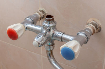 High angle view of faucet in bathroom