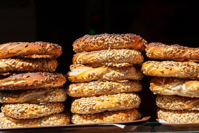 Close-up of stack against black background