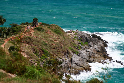 High angle view of rocks on beach