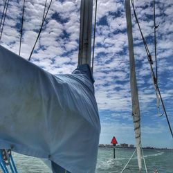 Rear view of person on sea against sky