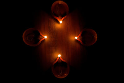 Close-up of lit candle against black background