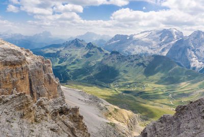 Scenic view of mountains against cloudy sky