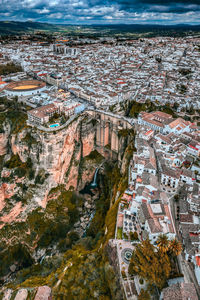 High angle view of townscape against sky