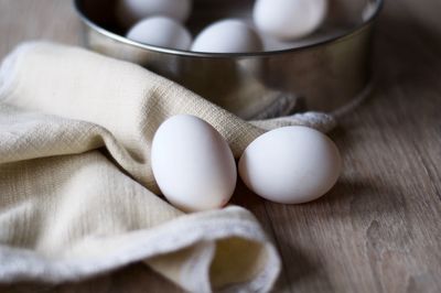 Close-up of eggs on table