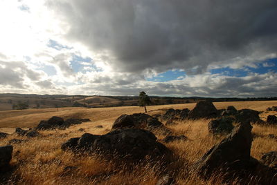 Scenic view of landscape against cloudy sky