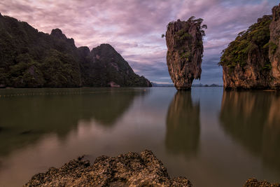 Scenic view of lake against sky during sunset