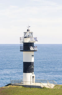 Lighthouse by sea against sky