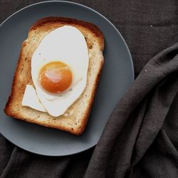 Egg on toast served on plate