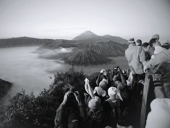 Panoramic view of sea against mountain range