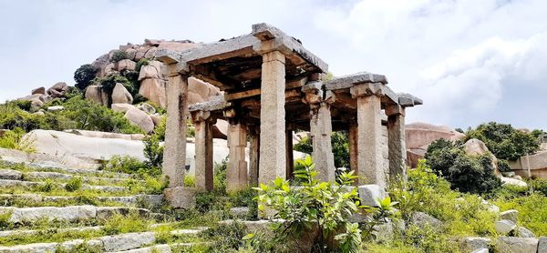 Low angle view of old ruin against sky