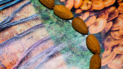 High angle view of bread on wood