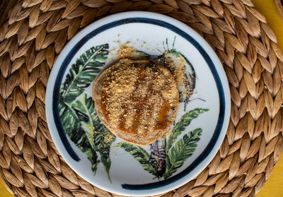 High angle view of food in plate on table