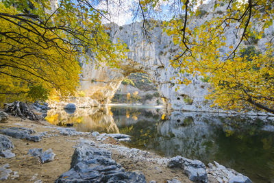 Natural arch over the river at pont d'arc in ardeche in france